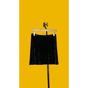 1990s Vintage BETSEY JOHNSON Black Crushed VELVET Mini Skirt with Elastic Waist.